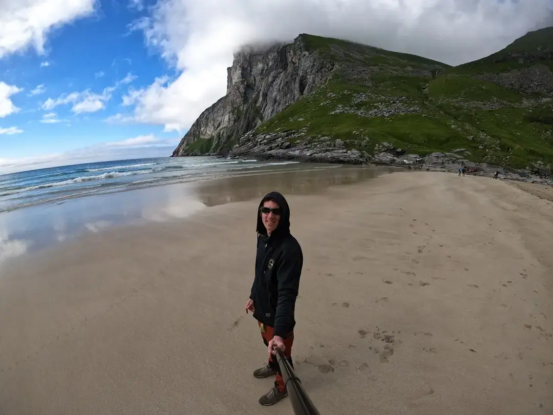 Me standing on the beach of Kvalvika Lofoten