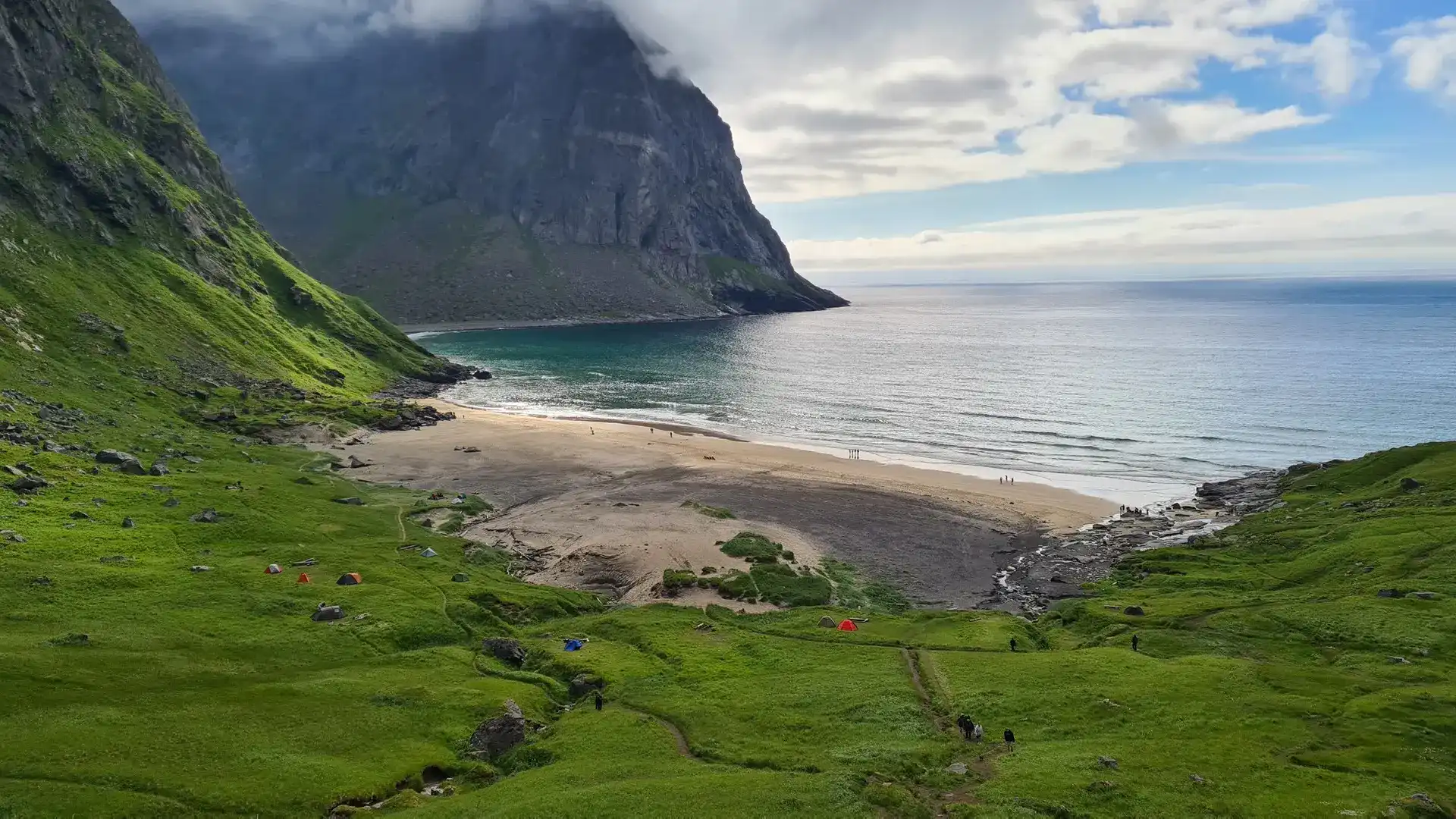 Motorbike against the background of the Lofoten fiord